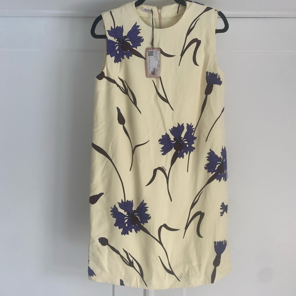 Designer Mui Miu Mini Dress Made in Italy| Luxury Elegant Floral Print Sleeveles